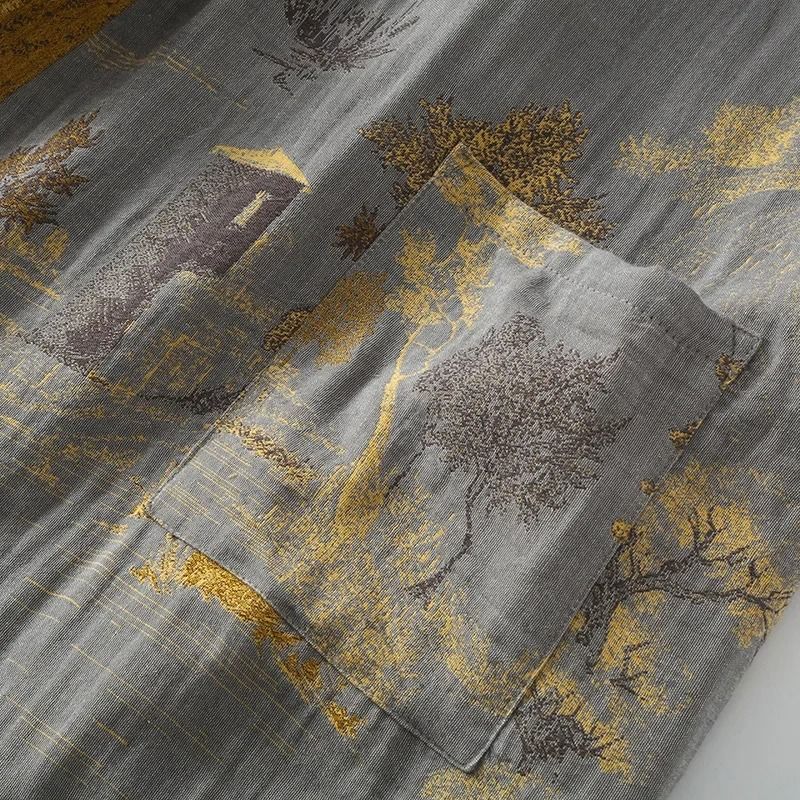 Mens Premium Cotton Kimono Robe Breathable Jacquard Printed SpringSummer Pajamas With Belt 4