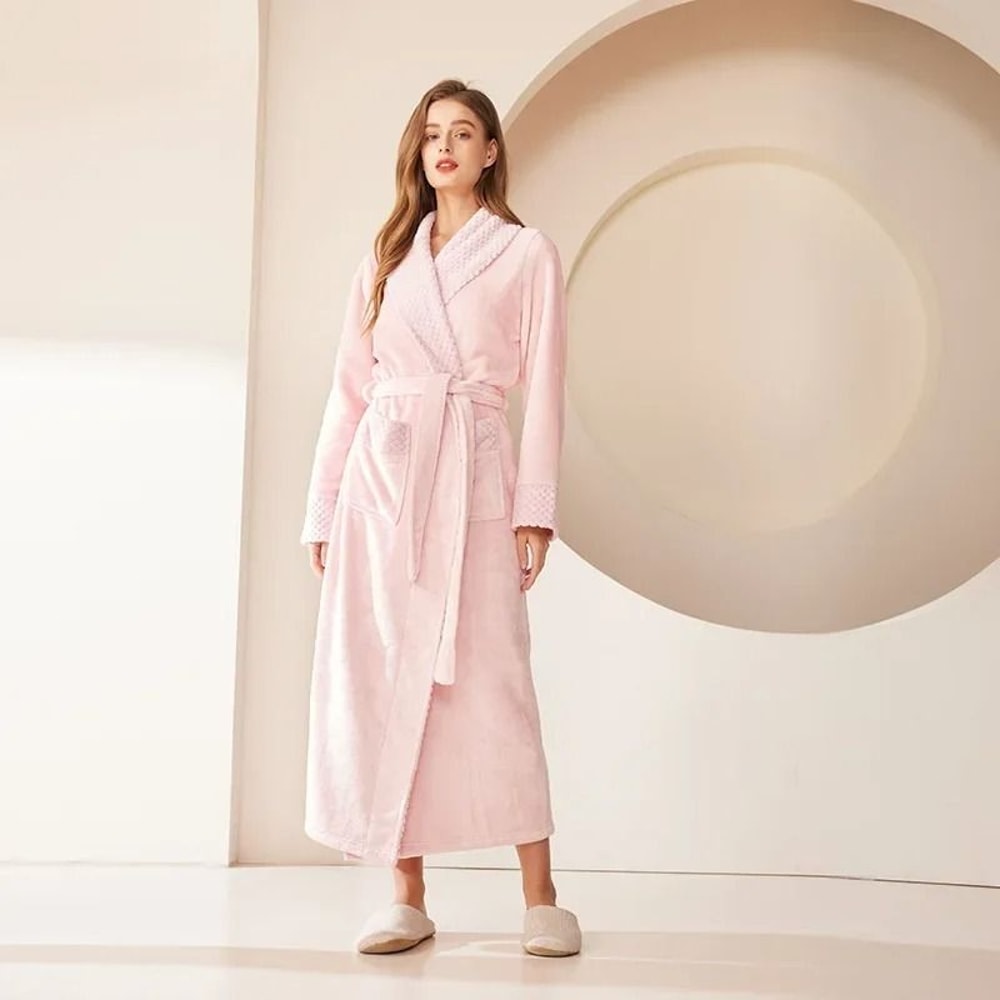 Autumn Winter Thicken Coral Fleece Robe Warm Flannel Couples Long Gown Premium Lounge Wear 6