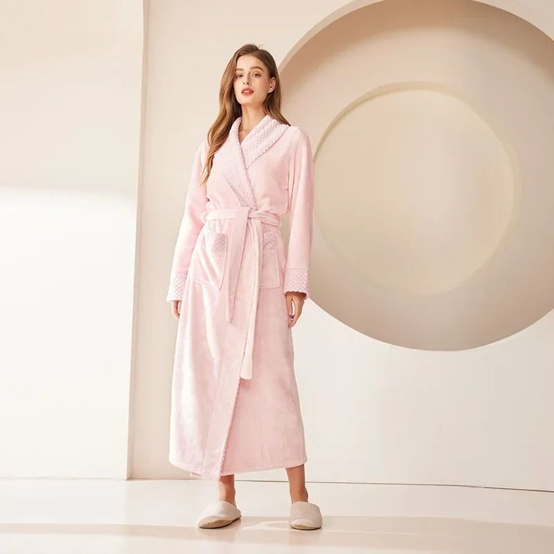 Autumn Winter Thicken Coral Fleece Robe Warm Flannel Couples Long Gown Premium Lounge Wear 6