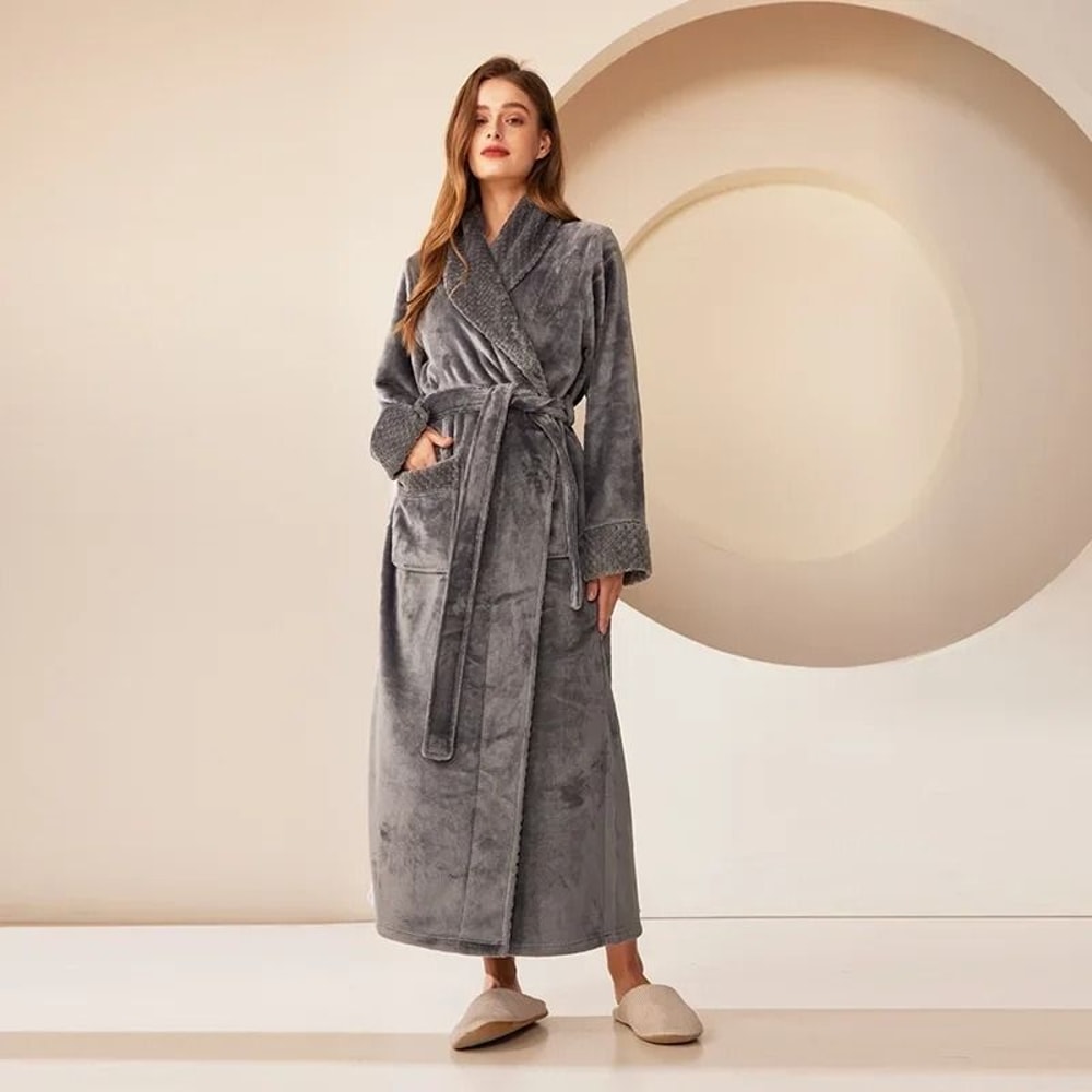 Autumn Winter Thicken Coral Fleece Robe Warm Flannel Couples Long Gown Premium Lounge Wear 9