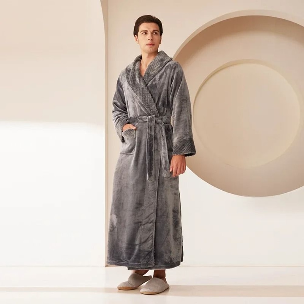 Autumn Winter Thicken Coral Fleece Robe Warm Flannel Couples Long Gown Premium Lounge Wear 10