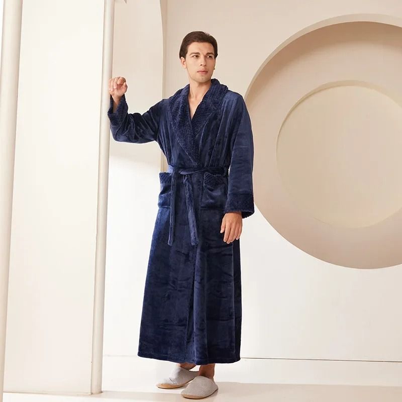 Autumn Winter Thicken Coral Fleece Robe Warm Flannel Couples Long Gown Premium Lounge Wear 12