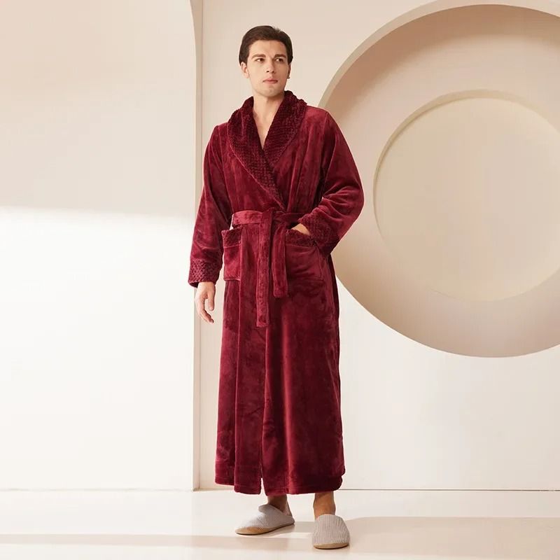 Autumn Winter Thicken Coral Fleece Robe Warm Flannel Couples Long Gown Premium Lounge Wear 14