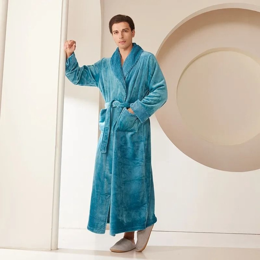 Autumn Winter Thicken Coral Fleece Robe Warm Flannel Couples Long Gown Premium Lounge Wear 16