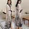 New Spring Summer Female Long Robe Set Sexy Flower Print Kimono Silk Satin Casual Lounge Wear 9