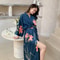 New Spring Summer Female Long Robe Set Sexy Flower Print Kimono Silk Satin Casual Lounge Wear 3