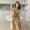 New Spring Summer Female Long Robe Set Sexy Flower Print Kimono Silk Satin Casual Lounge Wear 4