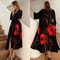 New Spring Summer Female Long Robe Set Sexy Flower Print Kimono Silk Satin Casual Lounge Wear 23