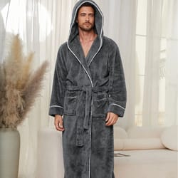 luxury cotton flannel couple's bathrobe – warm open weave winter sleepwear & comfort nightwear