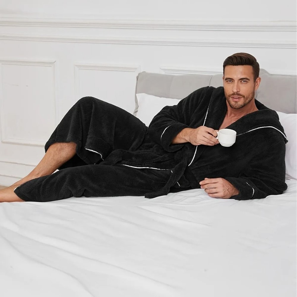 Luxury Cotton Flannel Couples Bathrobe Warm Open Weave Winter Sleepwear Comfort Nightwear 1