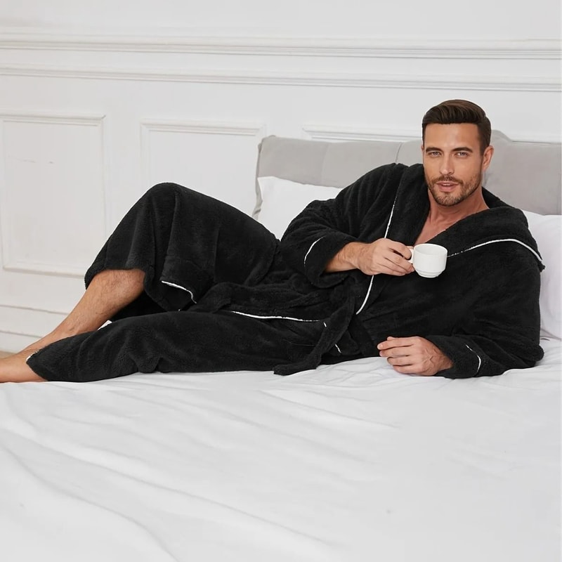 Luxury Cotton Flannel Couples Bathrobe Warm Open Weave Winter Sleepwear Comfort Nightwear 1