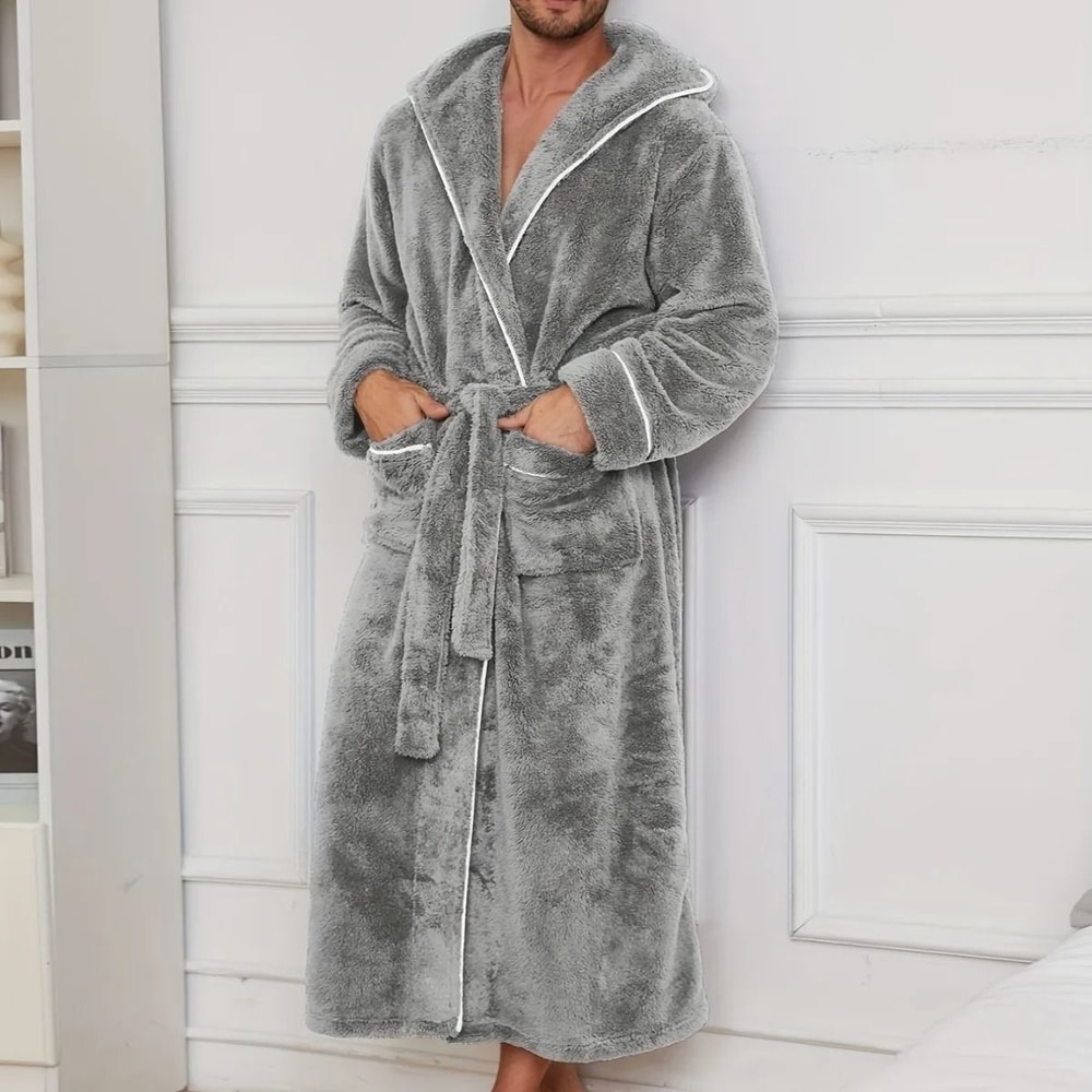 Luxury Cotton Flannel Couples Bathrobe Warm Open Weave Winter Sleepwear Comfort Nightwear 2