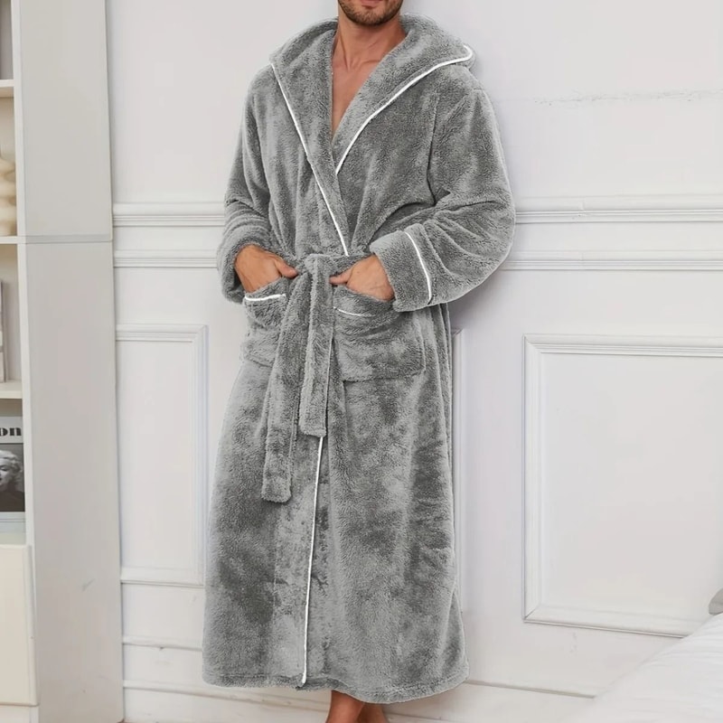Luxury Cotton Flannel Couples Bathrobe Warm Open Weave Winter Sleepwear Comfort Nightwear 2