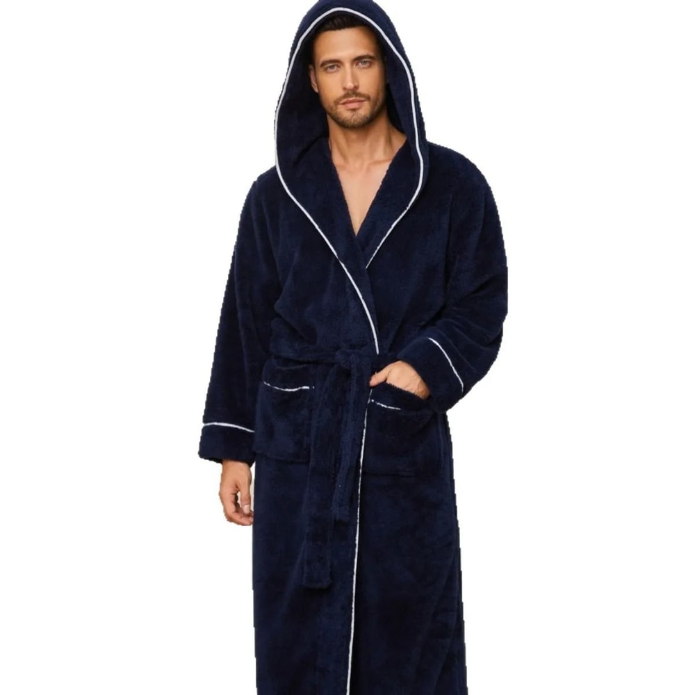 Luxury Cotton Flannel Couples Bathrobe Warm Open Weave Winter Sleepwear Comfort Nightwear 4