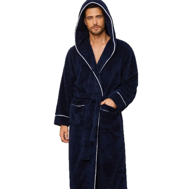Luxury Cotton Flannel Couples Bathrobe Warm Open Weave Winter Sleepwear Comfort Nightwear 4