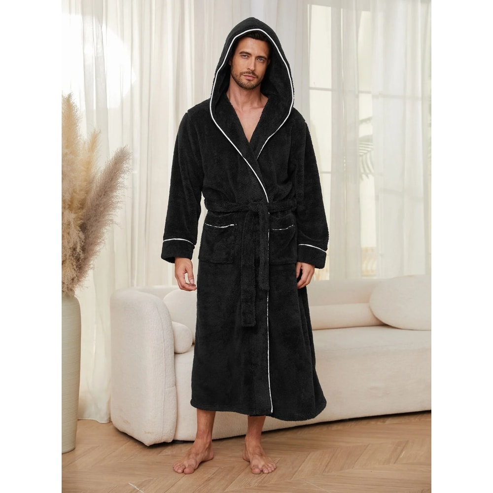 Luxury Cotton Flannel Couples Bathrobe Warm Open Weave Winter Sleepwear Comfort Nightwear 6