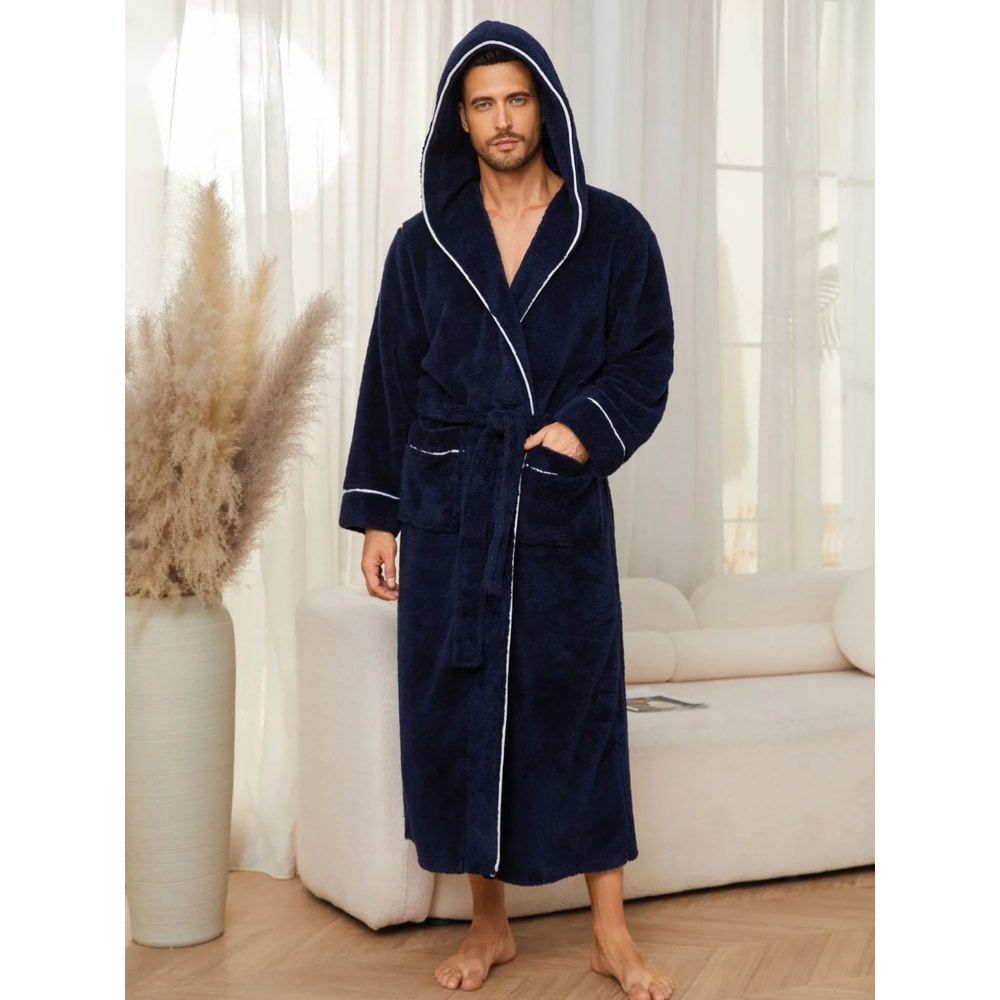 Luxury Cotton Flannel Couples Bathrobe Warm Open Weave Winter Sleepwear Comfort Nightwear 7