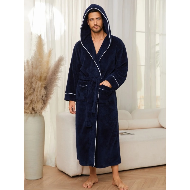 Luxury Cotton Flannel Couples Bathrobe Warm Open Weave Winter Sleepwear Comfort Nightwear 7