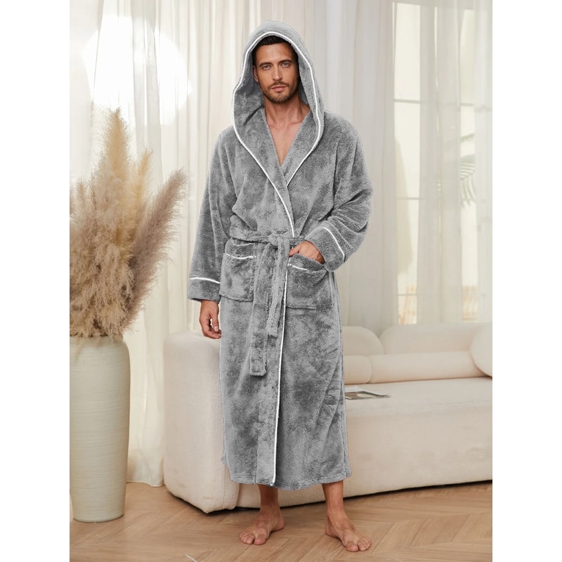 Luxury Cotton Flannel Couples Bathrobe Warm Open Weave Winter Sleepwear Comfort Nightwear 8