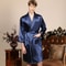Plus Size Mens Navy Blue Stripe Kimono Summer Satin Bathrobe Luxury Home Lounge Wear 6
