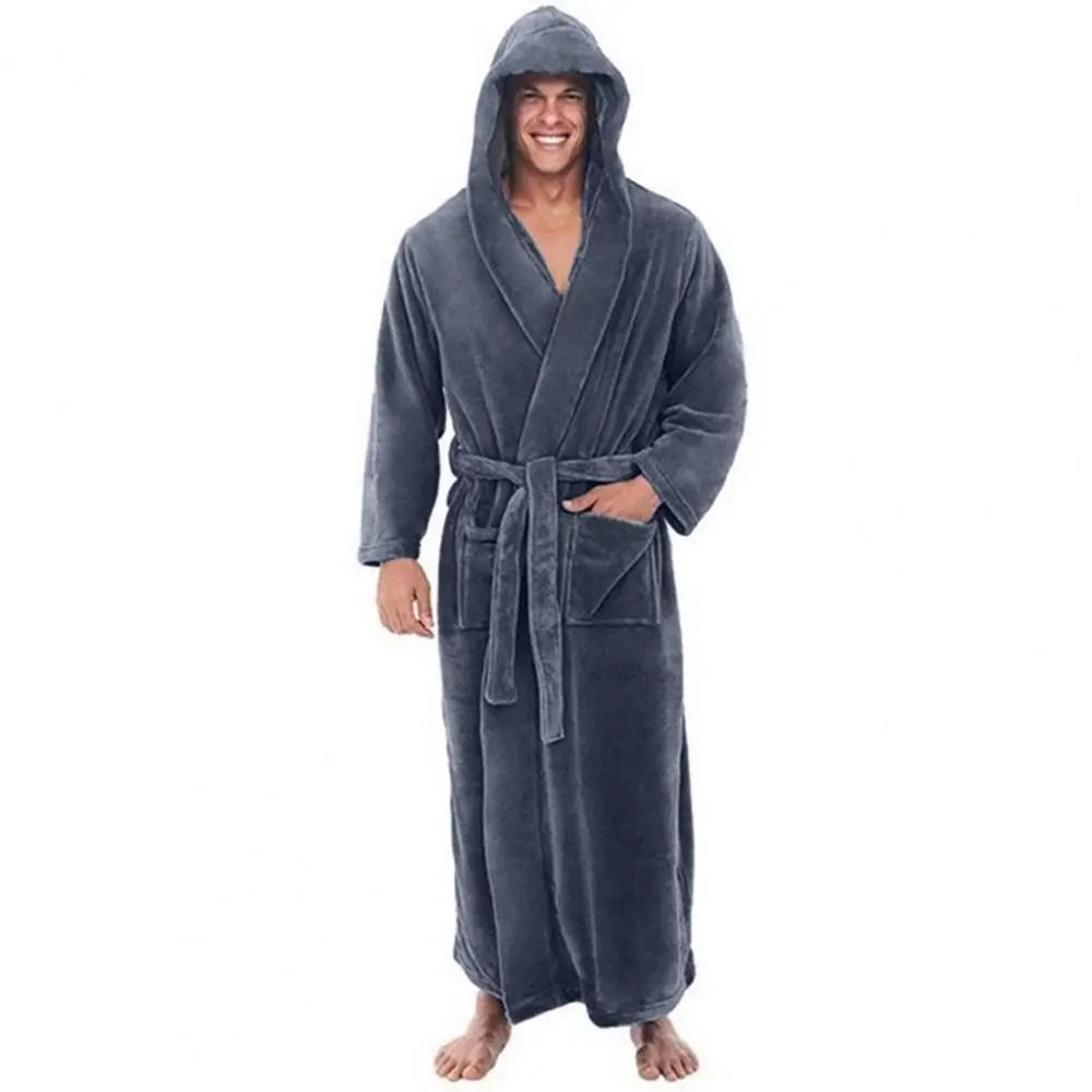 Mens Premium Hooded Flannel Bathrobe Long QuickDry Sleepwear Soft Fluffy Home Gown 8