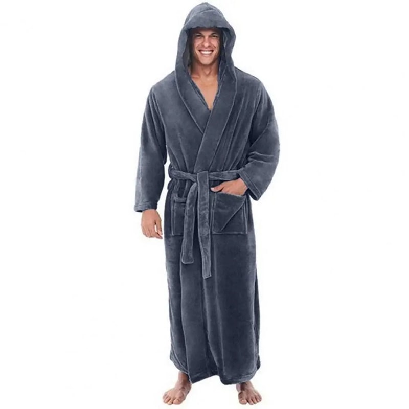 Mens Premium Hooded Flannel Bathrobe Long QuickDry Sleepwear Soft Fluffy Home Gown 8