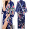 Large Size Peacock Print Kimono Bathrobe Elegant Flower Satin Long Robe Loose Loungewear Nightgow 1