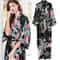 Large Size Peacock Print Kimono Bathrobe Elegant Flower Satin Long Robe Loose Loungewear Nightgow 3