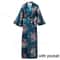 Large Size Peacock Print Kimono Bathrobe Elegant Flower Satin Long Robe Loose Loungewear Nightgow 26