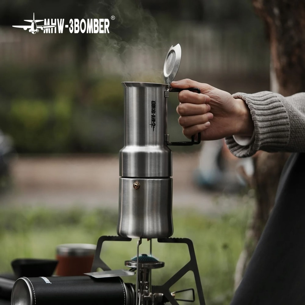 MHW3BOMBER 350ml Stainless Steel Moka Pot Integrated Coffee Maker Camping Espresso Pot 3