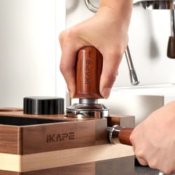 ikape coffee wooden tamper v3 – calibrated spring-loaded espresso tamper with walnut handle & titanium pvd coating