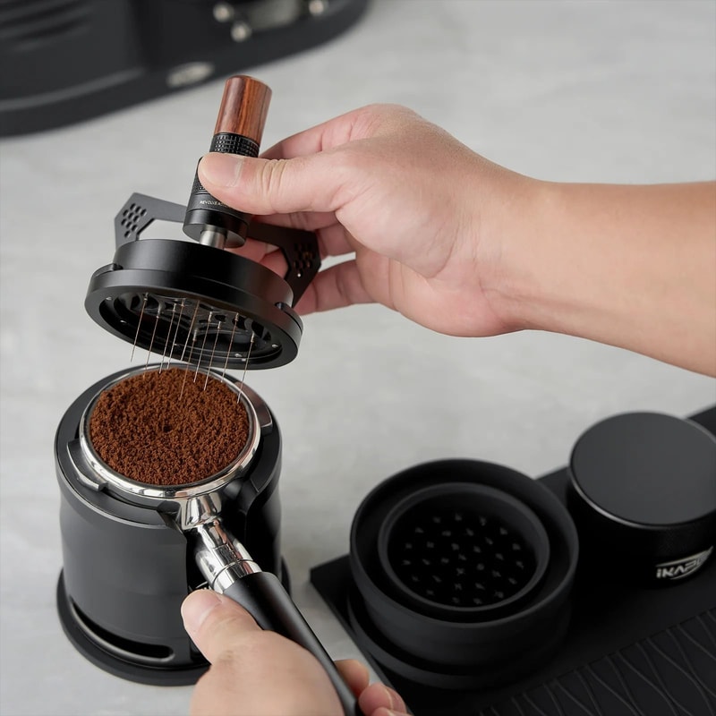 IKAPE Rotary WDT Tool Professional Espresso Distribution Stirrer With 10 Needles Brush Stand 3