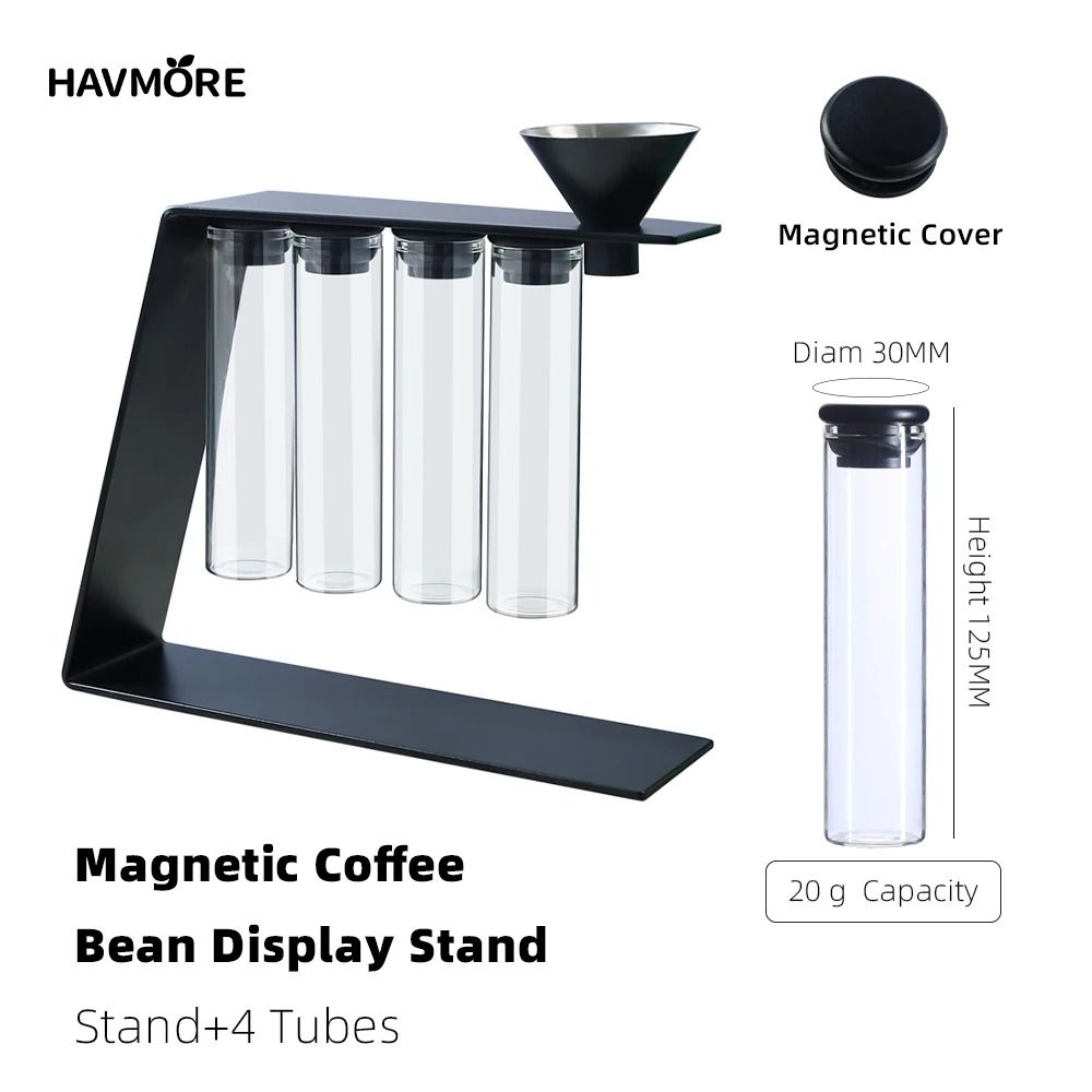Magnetic Coffee Bean Storage System Precision Glass Tubes Display Rack For Professional Espresso 5