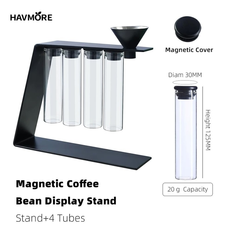 Magnetic Coffee Bean Storage System Precision Glass Tubes Display Rack For Professional Espresso 5