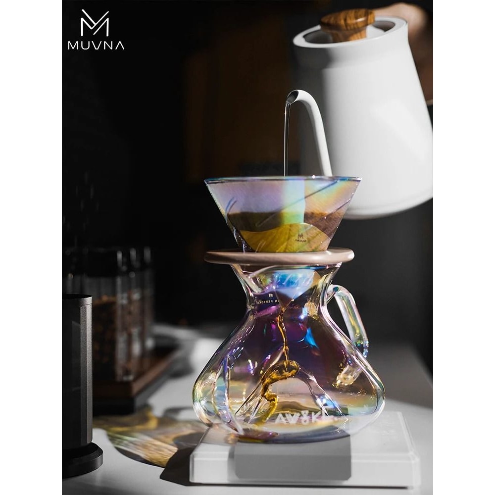 MUVNA TornadoGlow Carafe Sharing Pot 450ml Glass Coffee Brew Utensil With Water Level Display 0
