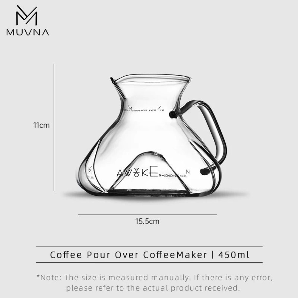 MUVNA TornadoGlow Carafe Sharing Pot 450ml Glass Coffee Brew Utensil With Water Level Display 6