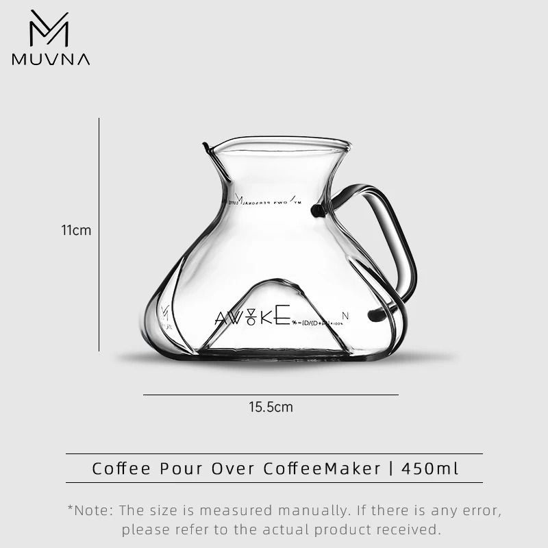 MUVNA TornadoGlow Carafe Sharing Pot 450ml Glass Coffee Brew Utensil With Water Level Display 6