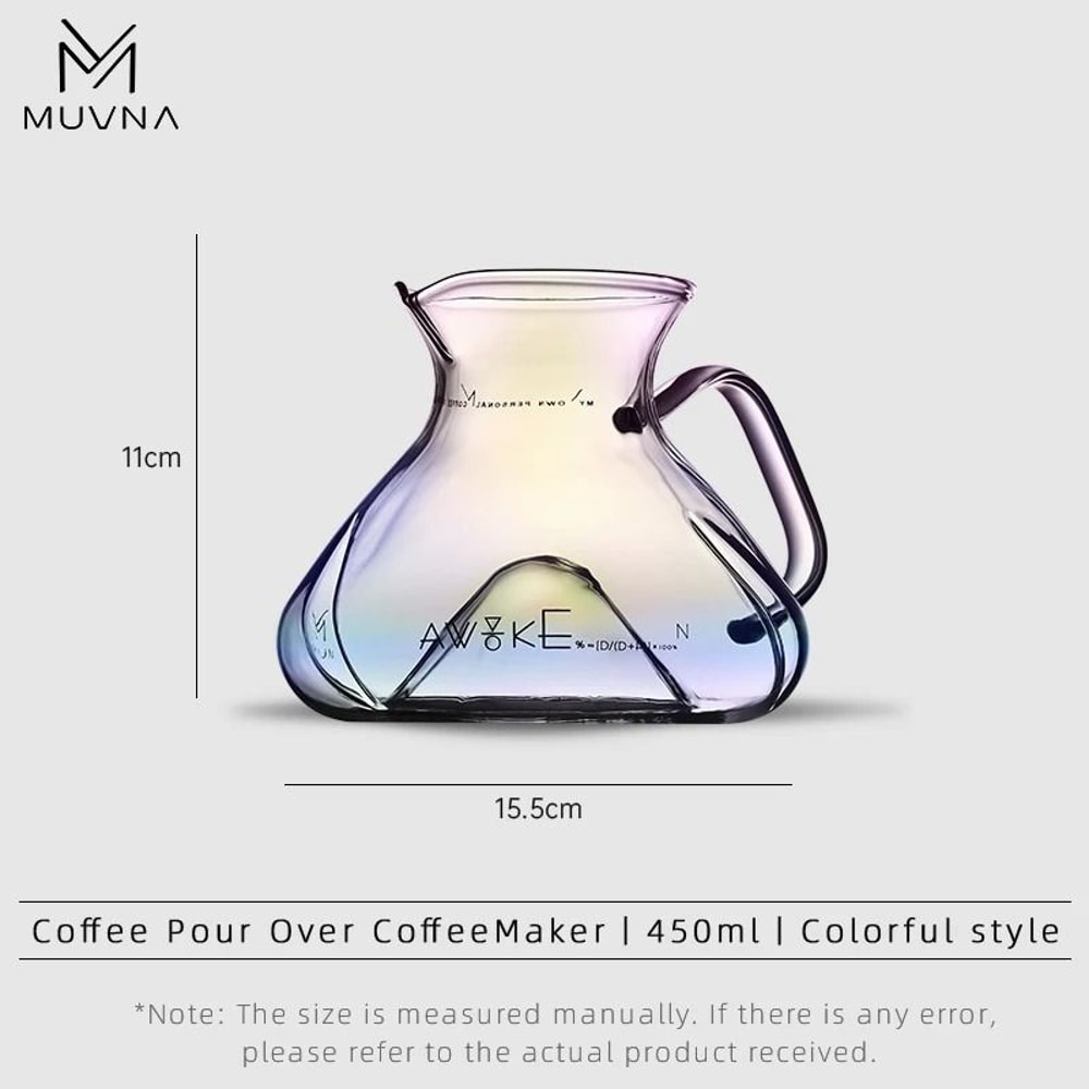 MUVNA TornadoGlow Carafe Sharing Pot 450ml Glass Coffee Brew Utensil With Water Level Display 7