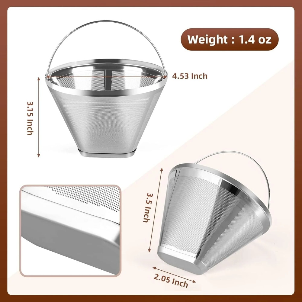 2Pack Stainless Steel Permanent Basket Filters Replacement Filters For Cuisinart 1014 Cup Ninja C 1