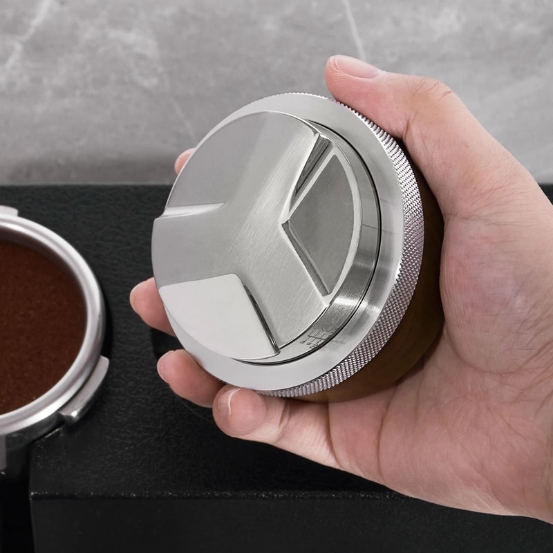 Walnut Wood Espresso Distributor Professional 3Leaf Leveler Tool 515358mm 2