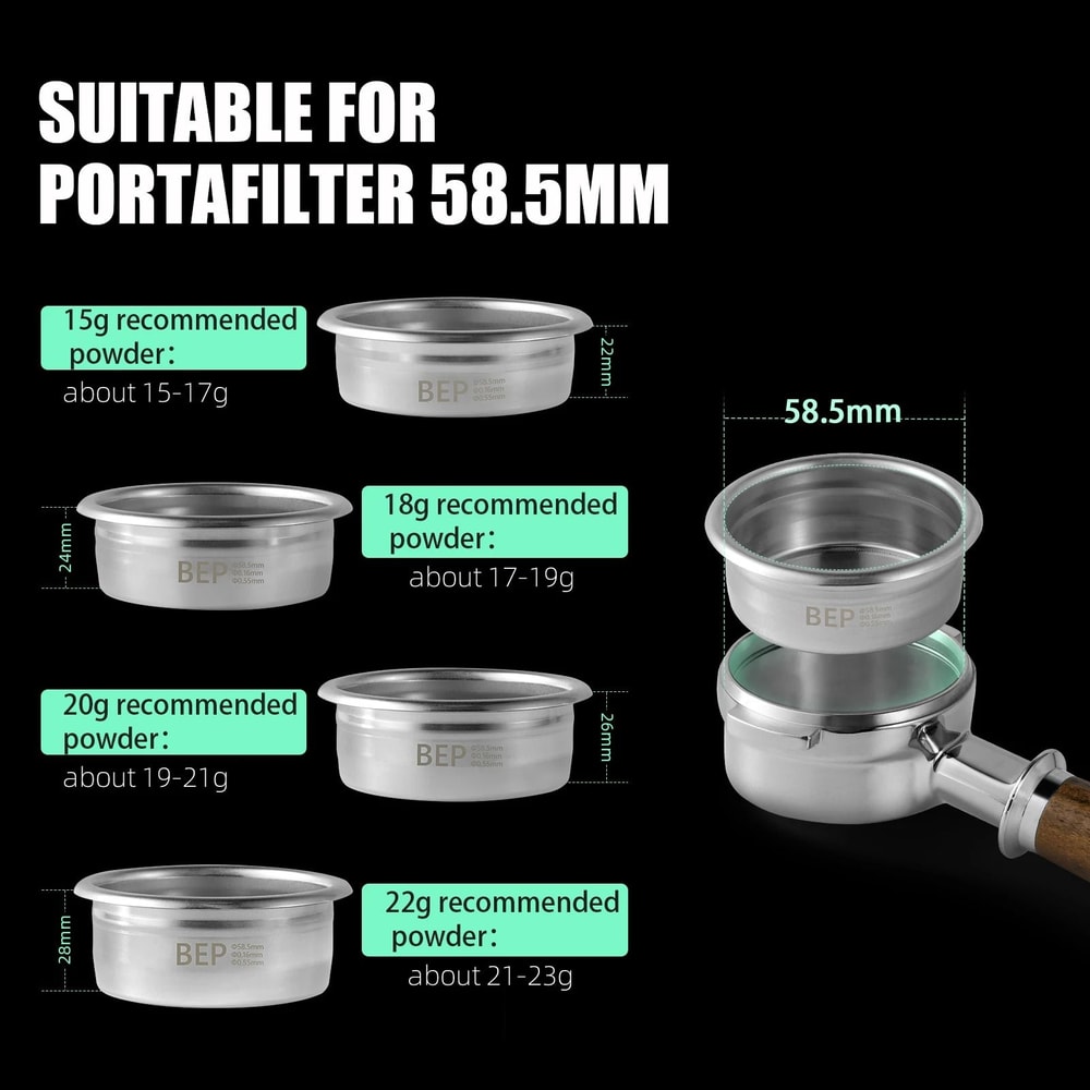 MHW3BOMBER Espresso Filter Basket Professional 1215182022g Precision Portafilter Cup 3