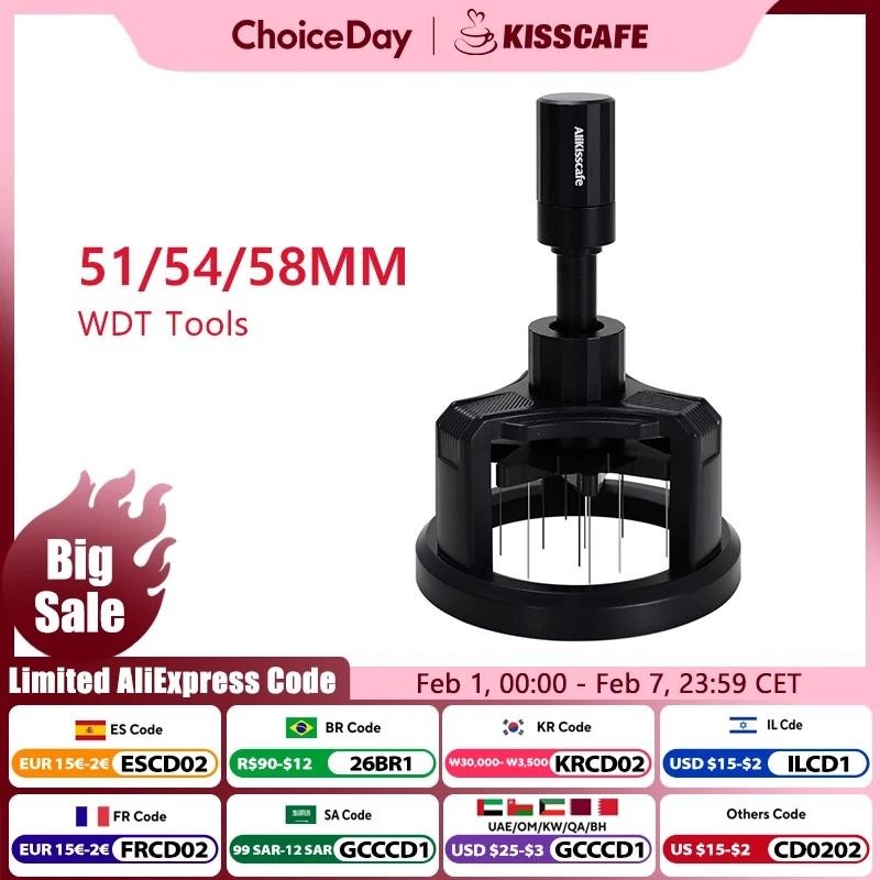 ALIKISSCAFE Adjustable WDT Tool Professional Espresso Needle Distributor For 515458mm Portafilters 0