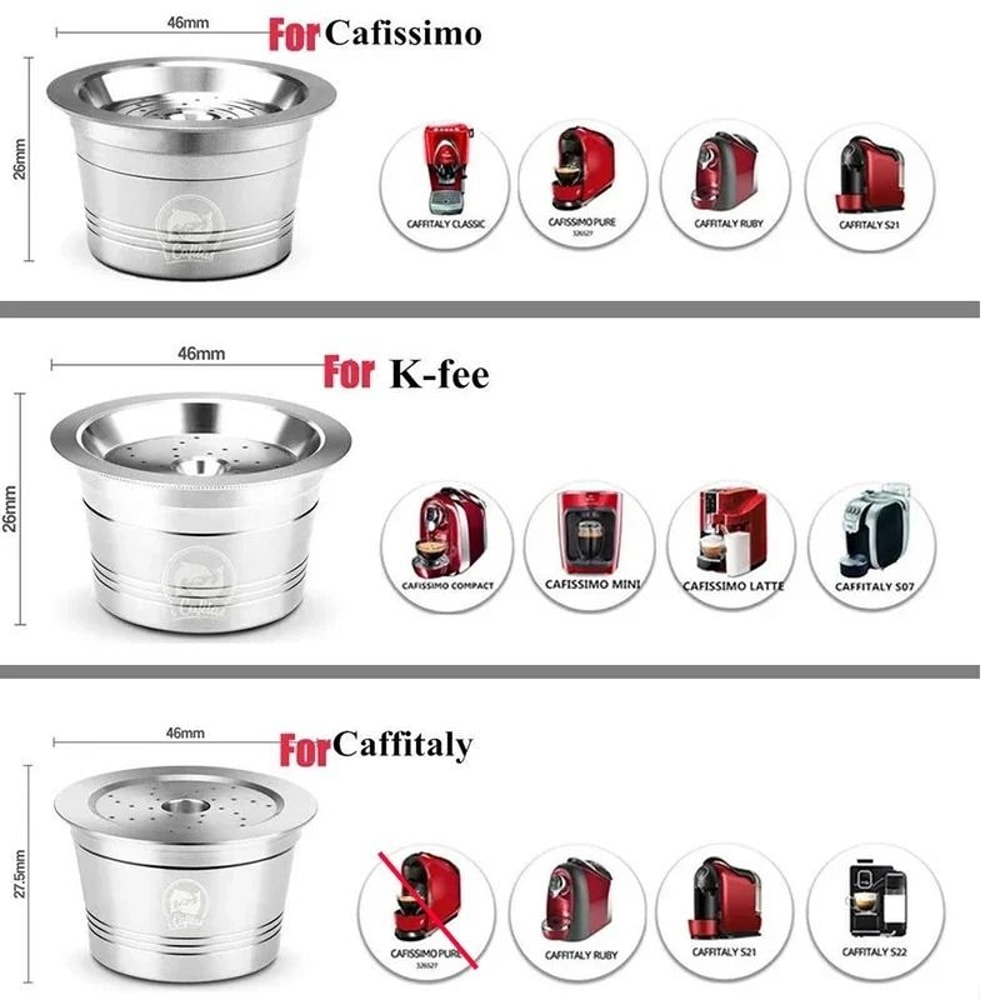 ICafilas Stainless Steel Reusable Capsules Professional Refillable Pods For Cafissimo KFee Caffita 1
