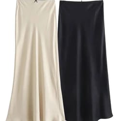 mooyufon vintage satin high-waist long skirt – spring 2024 chic bow decoration h-line skirt