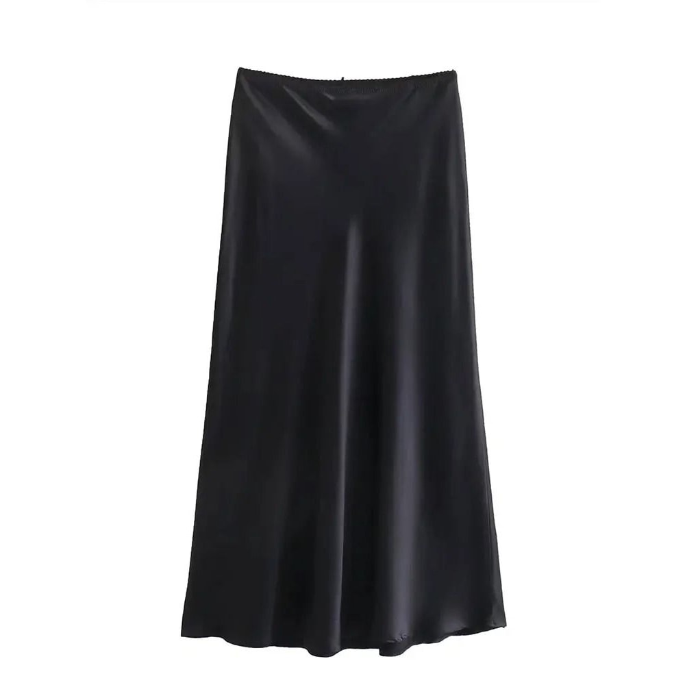 Mooyufon Vintage Satin HighWaist Long Skirt Spring 2024 Chic Bow Decoration HLine Skirt 2