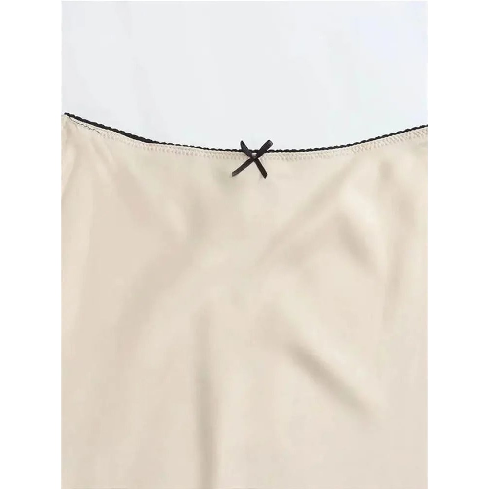 Mooyufon Vintage Satin HighWaist Long Skirt Spring 2024 Chic Bow Decoration HLine Skirt 5