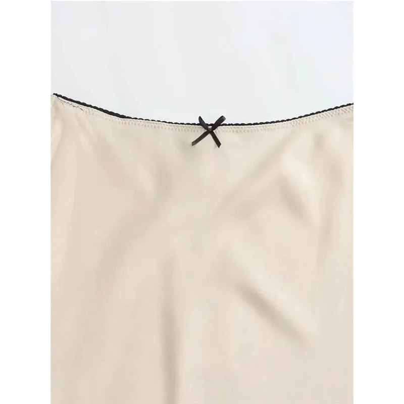 Mooyufon Vintage Satin HighWaist Long Skirt Spring 2024 Chic Bow Decoration HLine Skirt 5