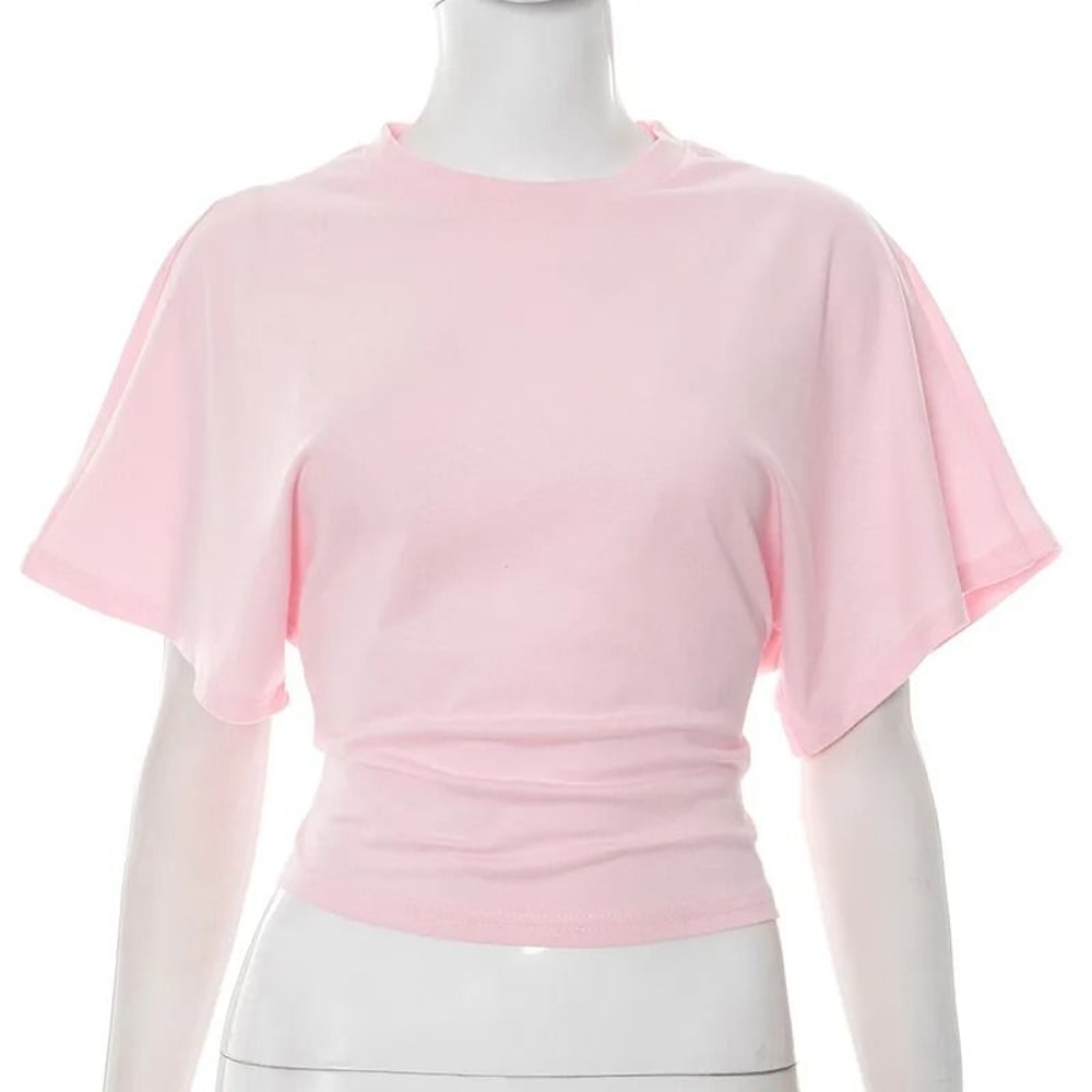 Premium Pure Cotton Crew Neck Pullover Womens LooseFit WaistDefining Cropped Top With Exposed Nave 9