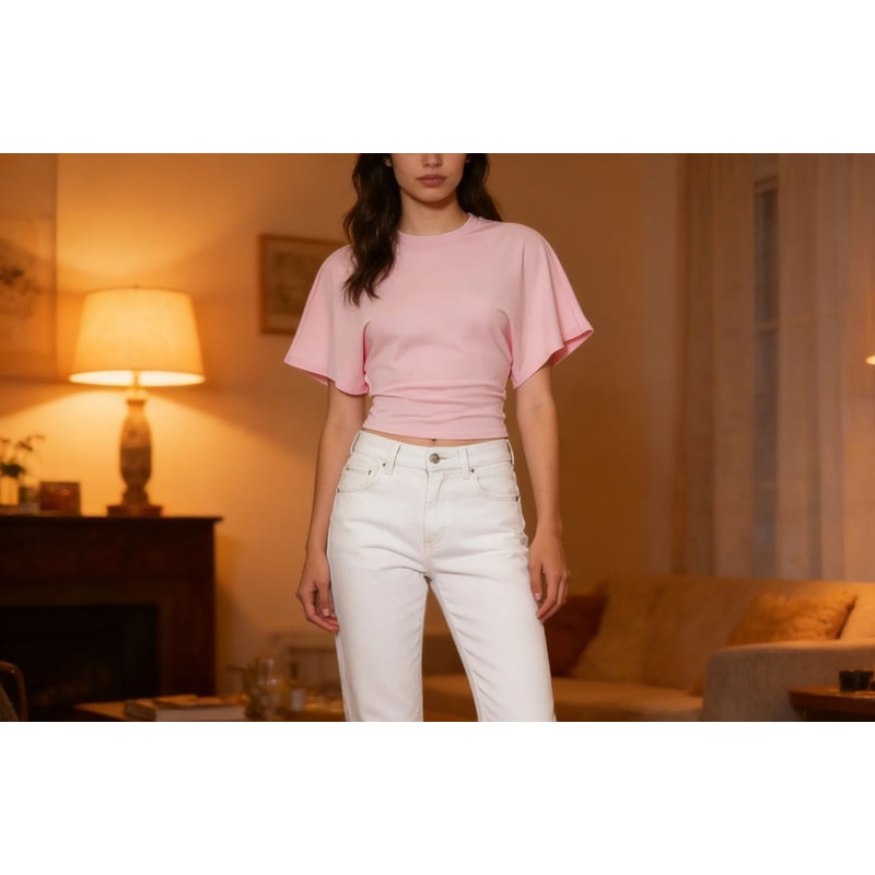 Premium Pure Cotton Crew Neck Pullover Womens LooseFit WaistDefining Cropped Top With Exposed Nave 3