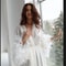 Luxurious FeatherTrimmed Silk Boudoir Robe Professional Satin Wedding Kimono For Brides 2